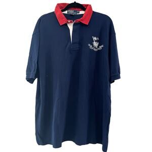 Polo Ralph Lauren Vintage HMS Bleeker Navy Blue Red Rugby Polo Shirt XXL